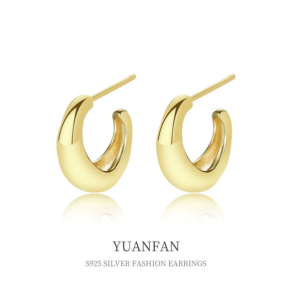 Wholesale 925 Sterling Silver Cshaped Minimalist Geometric Retro Metal Earrings For Women