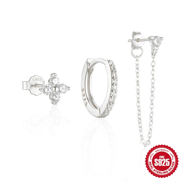 Wholesale 925 Sterling Silver Daily Matching Earrings With Diamond Chain Tassel Geometric Electroplated For Women