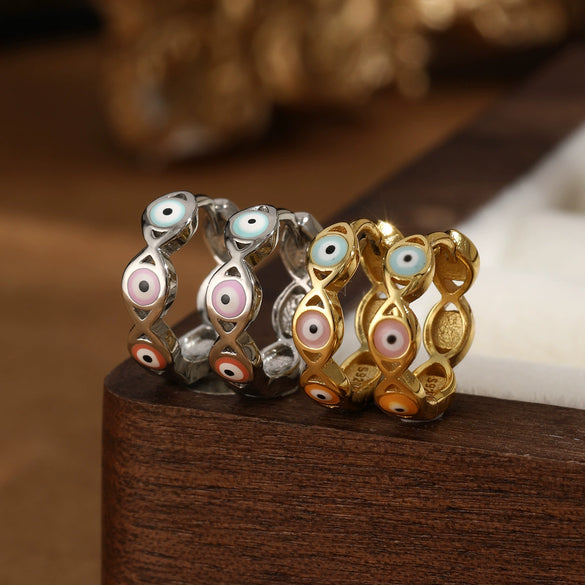 Wholesale 925 Sterling Silver Devil's Eye Glue Enamel Geometric Dripping Oil Earrings For Women