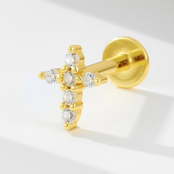 Wholesale 925 Sterling Silver Diamond Cross Cartilage Piercing Earrings For Women