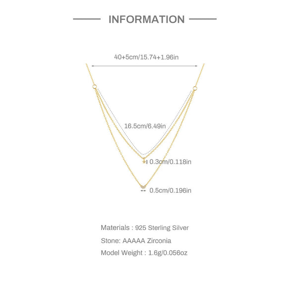 Wholesale 925 Sterling Silver Double Layer Geometric Love Pendant Necklace With O Chain For Women Electroplated