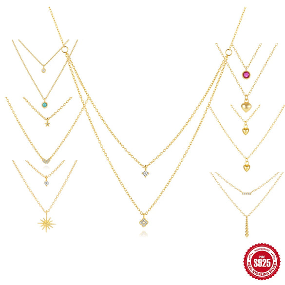 Wholesale 925 Sterling Silver Doublelayer Lucky Fourleaf Clover Women's Simple Diamondstudded Flower Clavicle Chain