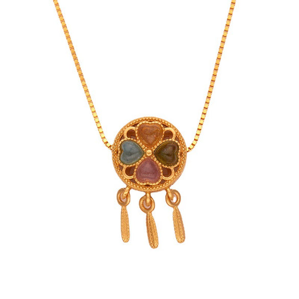 Wholesale 925 Sterling Silver Dream Catcher Necklace With Natural Tourmaline Inlaid Ancient Gold Craft Retro Elegant For Women Geometric Style