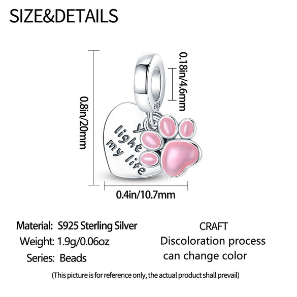 Wholesale Sterling Silver 925 Dripping Oil Luminous Pink Cute Claw Pendant Beads Jewelry Accessories