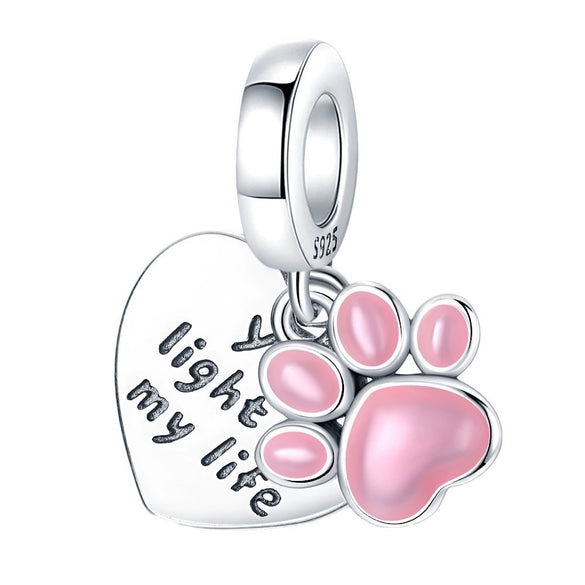 Wholesale Sterling Silver 925 Dripping Oil Luminous Pink Cute Claw Pendant Beads Jewelry Accessories