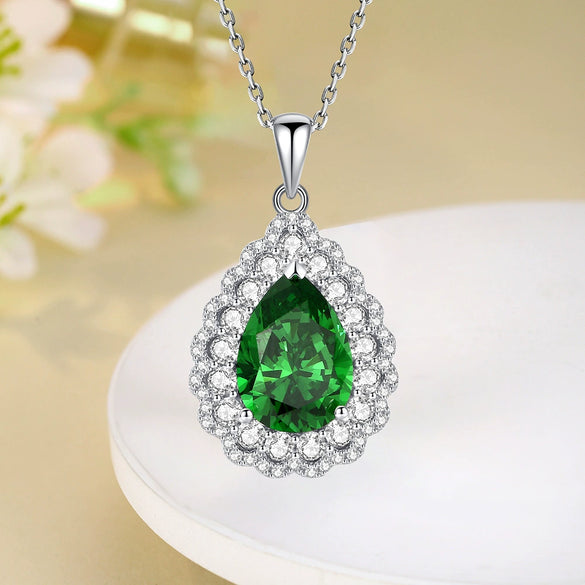 Wholesale 925 Sterling Silver Drop Shape Gem Pendant Necklace With Diamond Design For Women