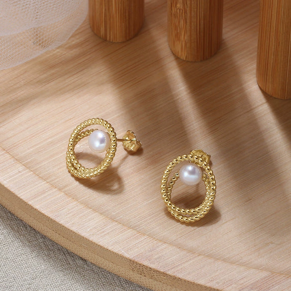 Wholesale 925 Sterling Silver Earrings Natural Simple Style Geometric Oval Baroque Pearl Electroplated For Women
