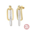 Wholesale 925 Sterling Silver Earrings Niche Design Natural Freshwater Pearl Geometric Electroplated Jewelry