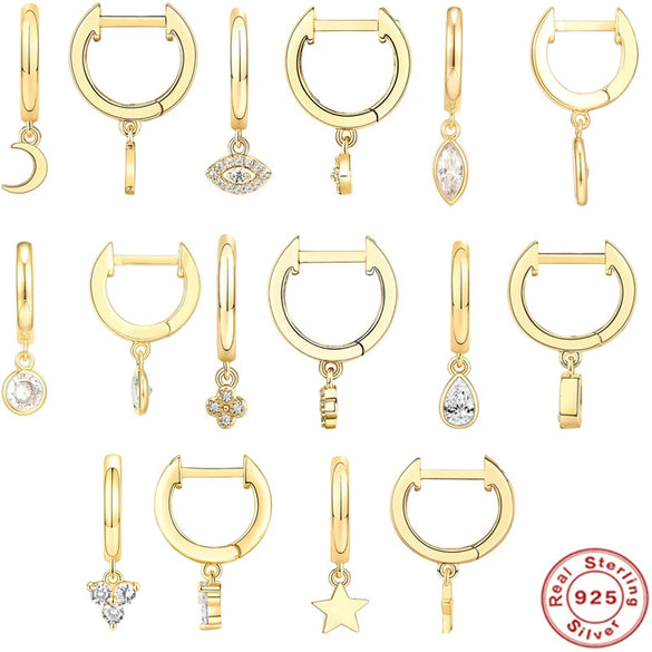 Wholesale Sterling Silver Earrings With Devil's Eye Stars Moon Water Drops Zircon Pendants And Geometric Design