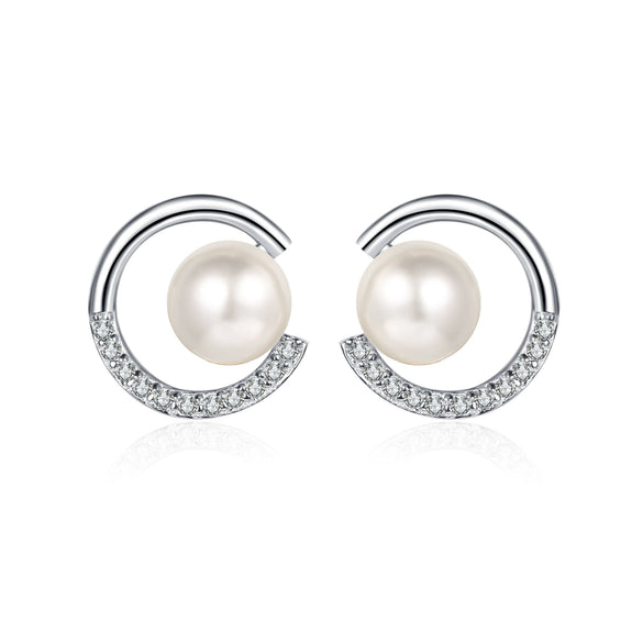 Wholesale 925 Sterling Silver Earrings With Fresh Water Pearl And Moissanite Geometric Style Electroplated