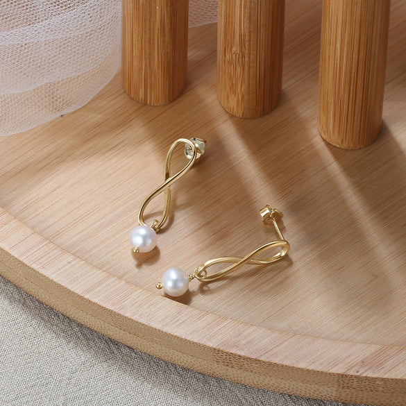 Wholesale 925 Sterling Silver Earrings With Natural Baroque Pearl And Geometric Symbol Electroplated For Women