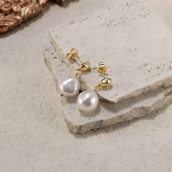 Wholesale 925 Sterling Silver Earrings With Natural Baroque Pearl Simple Style