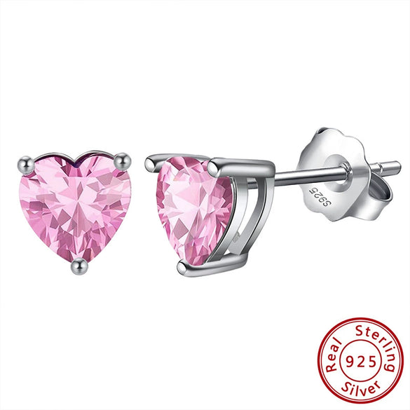 Wholesale 925 Sterling Silver Electroplated Heart Zircon Earrings Unisex