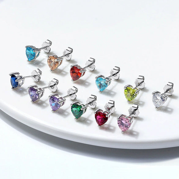 Wholesale 925 Sterling Silver Electroplated Heart Zircon Earrings Unisex