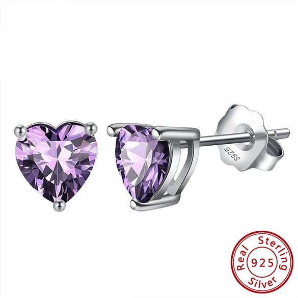 Wholesale 925 Sterling Silver Electroplated Heart Zircon Earrings Unisex