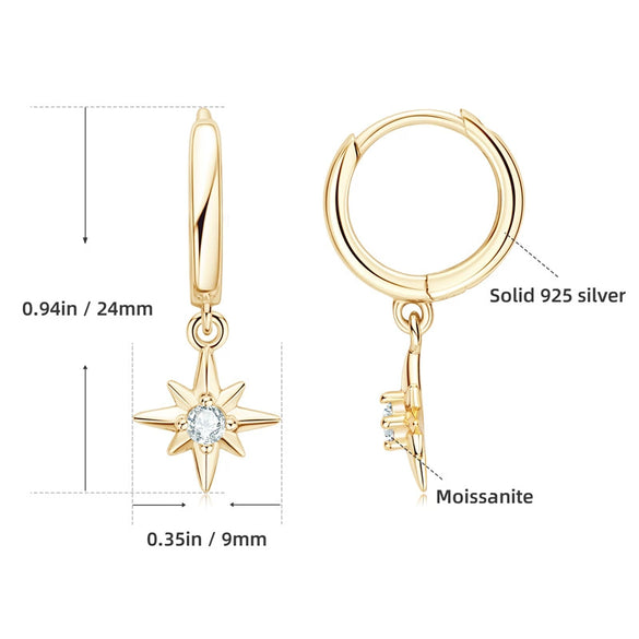 Wholesale 925 Sterling Silver Electroplated 18K Gold Sixpointed Star Earrings For Women