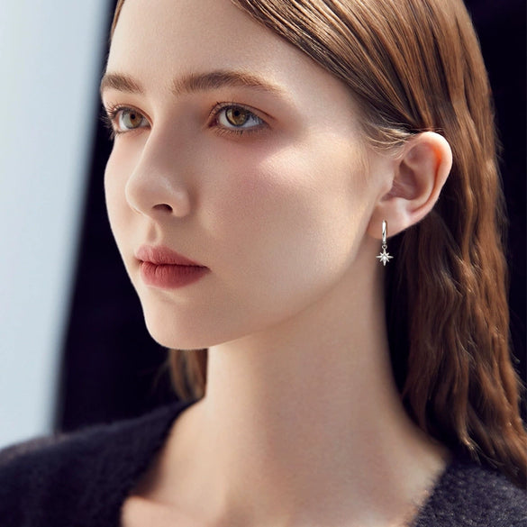 Wholesale 925 Sterling Silver Electroplated 18K Gold Sixpointed Star Earrings For Women