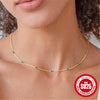 Wholesale 925 Sterling Silver Exquisite Simple Thin Ochain Clavicle Necklace With Colored Diamond And Geometric Pattern Electroplated For Women
