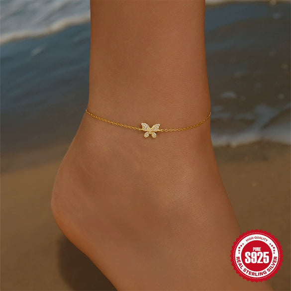 Wholesale 925 Sterling Silver Fashion Casual Butterfly Spliced Anklet With Animal Pattern For Women