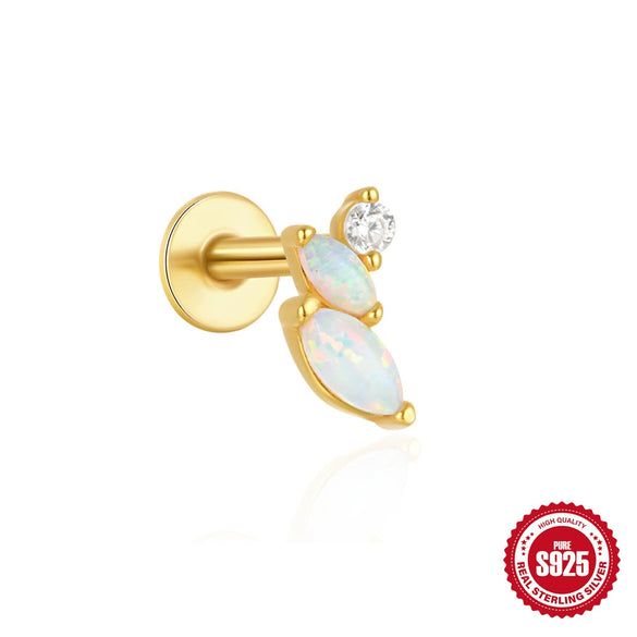 Wholesale 925 Sterling Silver Fashion Opal Earrings Flat Back Piercing Geometric Design Set With Gems For Women