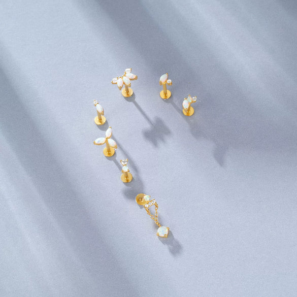 Wholesale 925 Sterling Silver Fashion Opal Earrings Flat Back Piercing Geometric Design Set With Gems For Women