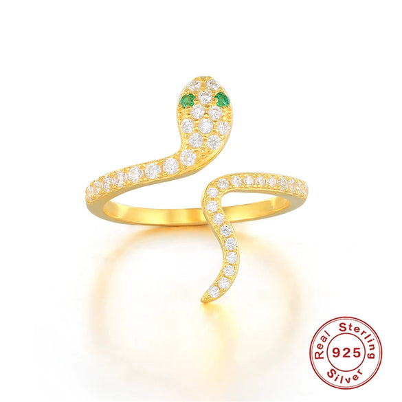 Wholesale 925 Sterling Silver Fashion Simple All Match Glossy Snake Pattern Open Ring With 18K Gold Electroplating For Women