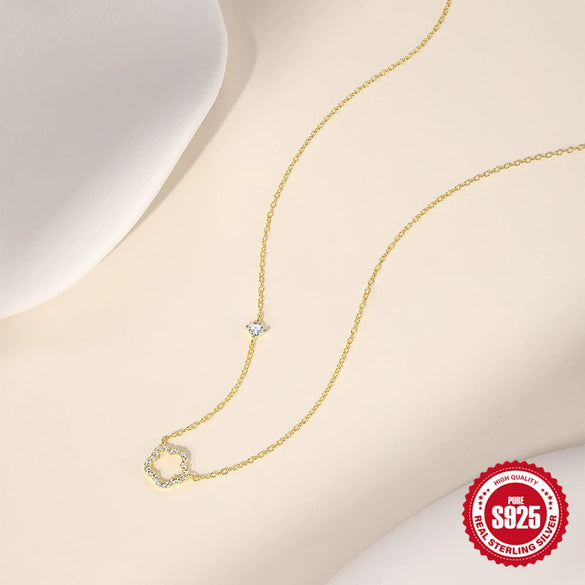 Wholesale 925 Sterling Silver Five Petal Flower Hollow Out Geometric Clavicle Chain Necklace With Electroplating Treatment