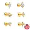Wholesale 925 Sterling Silver Flat Thread Piercing Stud Earrings With Geometric Ball Diamond Environmentally Friendly Plated Unisex