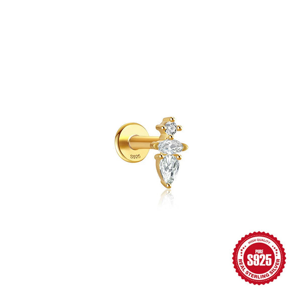 Wholesale 925 Sterling Silver Flat Thread Piercing Stud Earrings With Geometric Ball Diamond Environmentally Friendly Plated Unisex