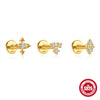 Wholesale 925 Sterling Silver Flat Thread Piercing Stud Earrings With Geometric Ball Diamond Environmentally Friendly Plated Unisex