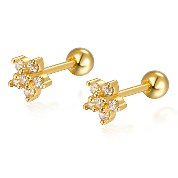 Wholesale 925 Sterling Silver Flower Earrings With Diamond Petals And Piercing Screw Design For Women