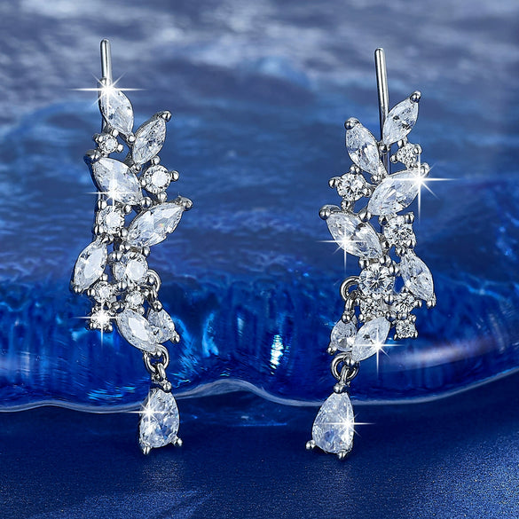 Wholesale 925 Sterling Silver Flower Inlay Ear Clip Earrings Fashion Light Luxury Design