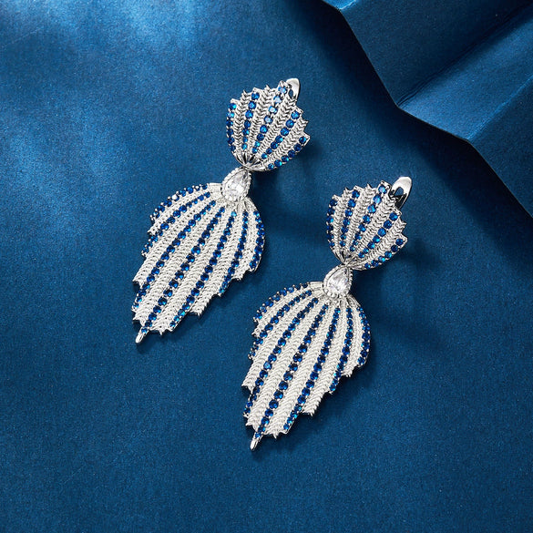 Wholesale 925 Sterling Silver Flower Leaf Earrings With Zirconia Elegant Retro Style