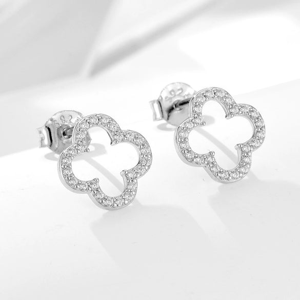 Wholesale 925 Sterling Silver Fourleaf Clover Earrings Set With Diamonds Simple Hollow Design For Women