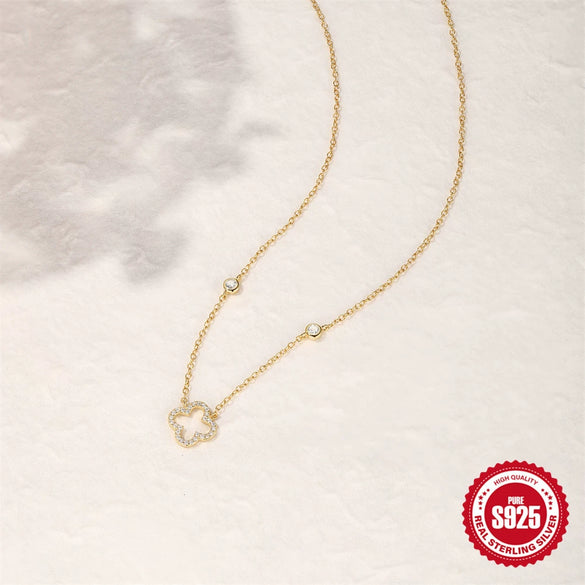 Wholesale 925 Sterling Silver Fourleaf Clover Geometric Pendant Clavicle Chain With Electroplating For Women