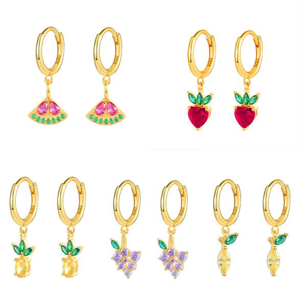 Wholesale 925 Sterling Silver Fruit Shape Earrings Set With Diamonds