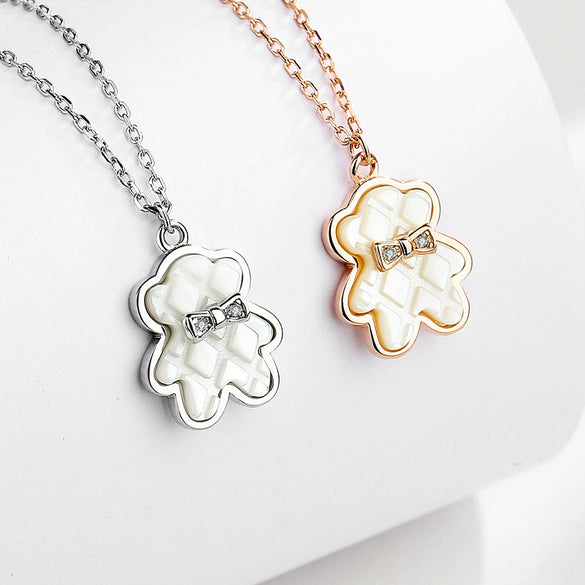 Wholesale Sterling Silver 925 Geometric Bear Shell Pendant Necklace For Women