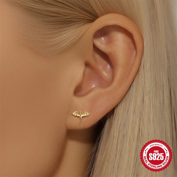 Wholesale 925 Sterling Silver Geometric Cloud Gothic Bat Earrings With Electroplating For Women