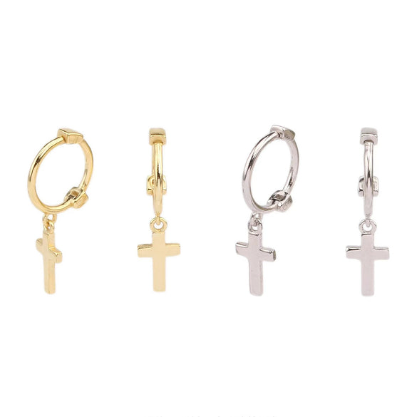 Wholesale 925 Sterling Silver Geometric Cross Earring With Gold Electroplating Unisex Fashion Simple Trendy Jewelry