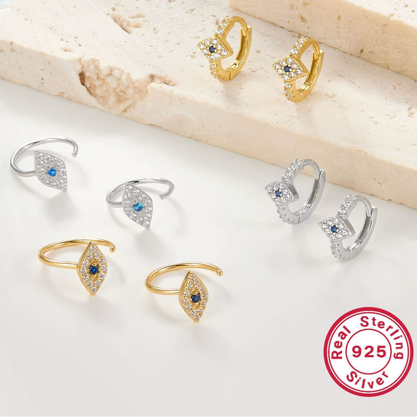 Wholesale 925 Sterling Silver Geometric Devil's Eye Earrings Set With Zircon Electroplated For Women