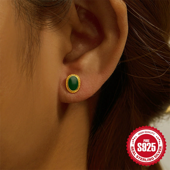 Wholesale 925 Sterling Silver Geometric Ear Bone Stud Earrings For Women With Gem Dripping Oil Opal Electroplated
