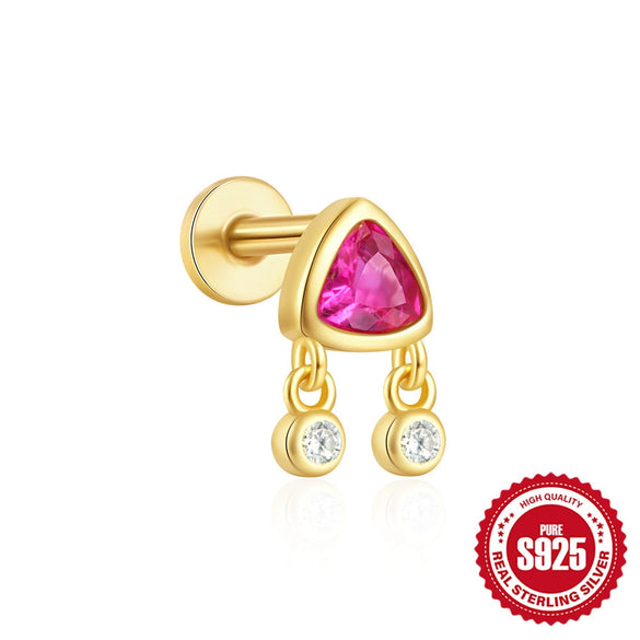 Wholesale 925 Sterling Silver Geometric Ear Bone Stud Earrings For Women With Gem Dripping Oil Opal Electroplated
