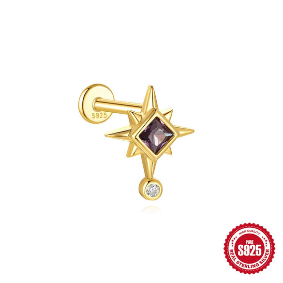 Wholesale 925 Sterling Silver Geometric Ear Bone Stud Earrings For Women With Gem Dripping Oil Opal Electroplated