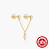 Wholesale 925 Sterling Silver Geometric Five Pointed Star Chain Tassel Ear Studs With Electroplating For Women