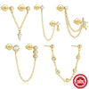 Wholesale 925 Sterling Silver Geometric Five Pointed Star Chain Tassel Ear Studs With Electroplating For Women