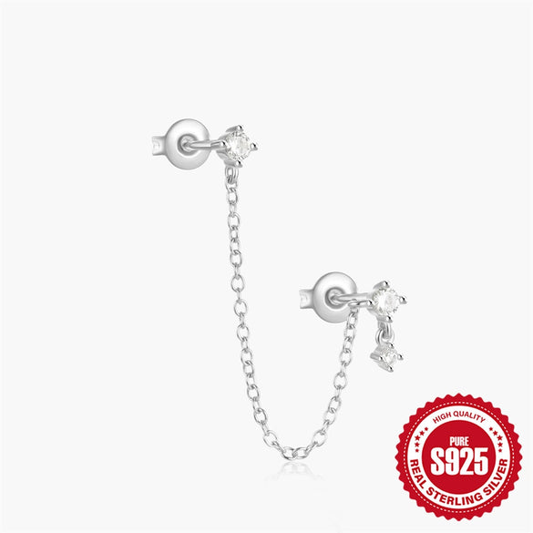 Wholesale 925 Sterling Silver Geometric Five Pointed Star Chain Tassel Ear Studs With Electroplating For Women