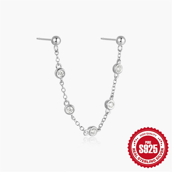 Wholesale 925 Sterling Silver Geometric Five Pointed Star Chain Tassel Ear Studs With Electroplating For Women