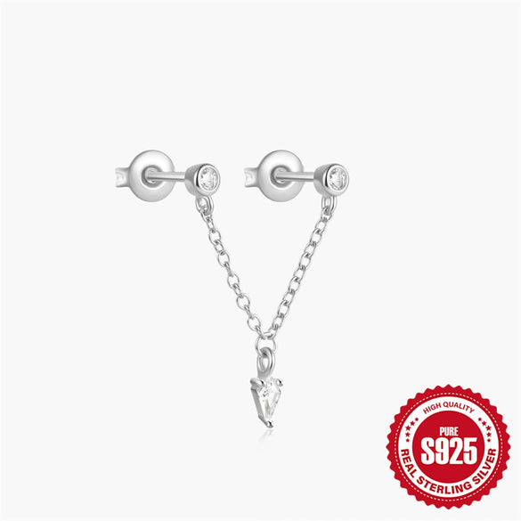 Wholesale 925 Sterling Silver Geometric Five Pointed Star Chain Tassel Ear Studs With Electroplating For Women