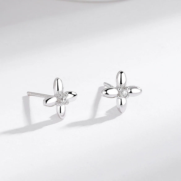 Wholesale 925 Sterling Silver Geometric Flower Four Leaf Clover Earrings Electroplated For Women