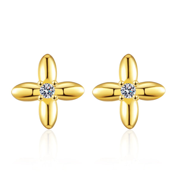 Wholesale 925 Sterling Silver Geometric Flower Four Leaf Clover Earrings Electroplated For Women